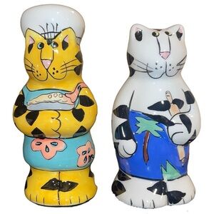 Catzilla Big On Cats Candace Reiter Designs Salt Pepper Ceramic Shakers Kitchen